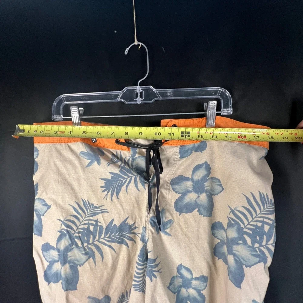 Hurley Mens Board Shorts Tan Orange Blue Floral Tropical Swim Trunks Size 34